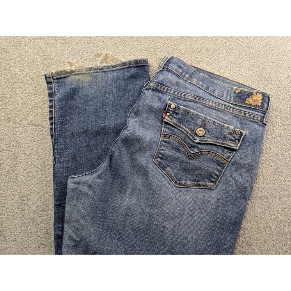 Levis 505 Straight Leg Jeans Womens 16M Medium Wash Distressed Frayed Hem Denim